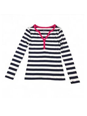 Gap Bowery Super Soft Henley Navy Stripe Pink Trim Long small